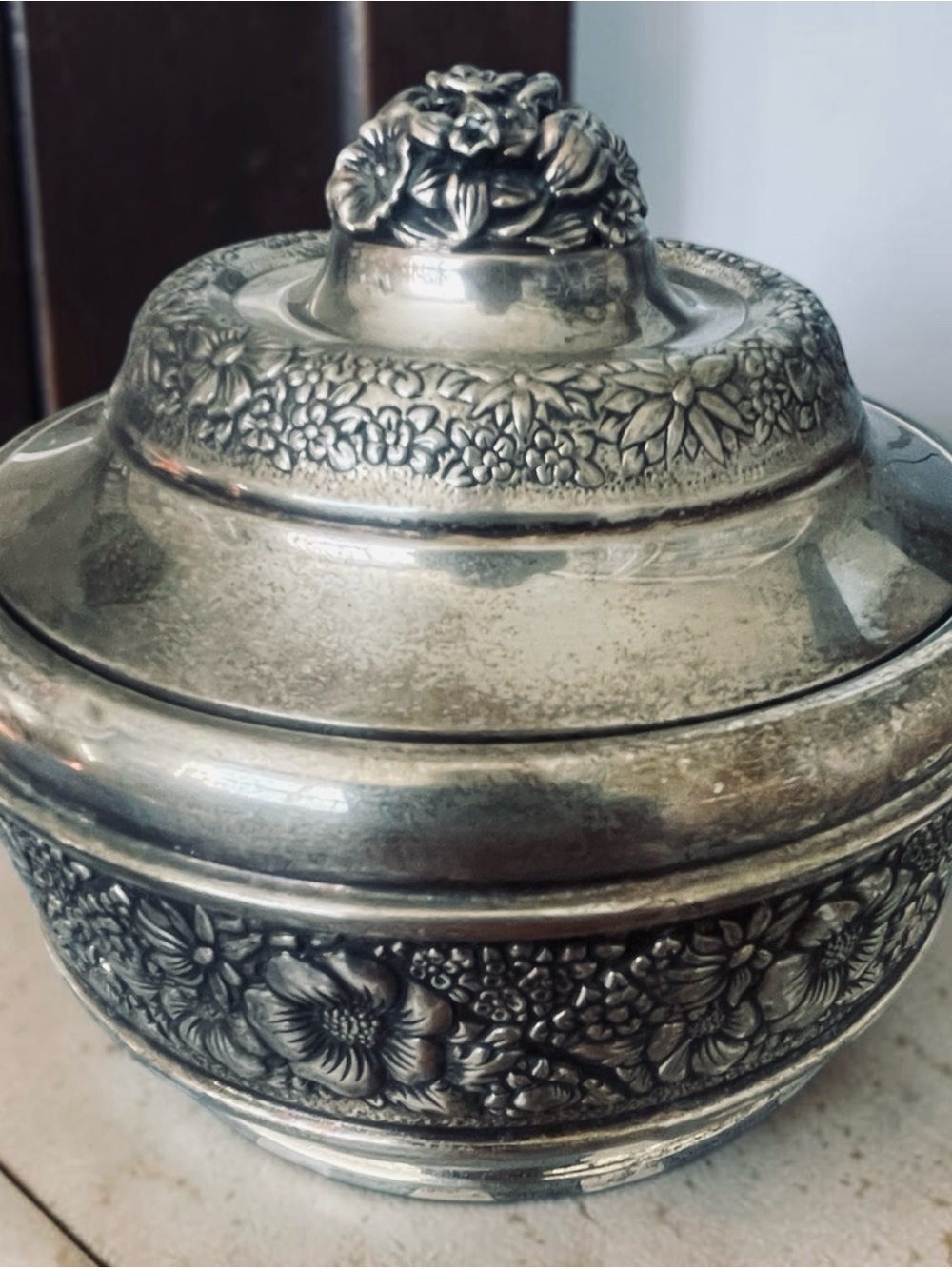 Handmade Vintage Luxury Italian 800 Solid Silver Large Lidded Vanity Box